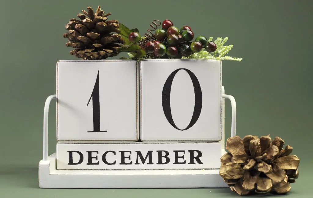 White Wood Block Calendar of 10 December