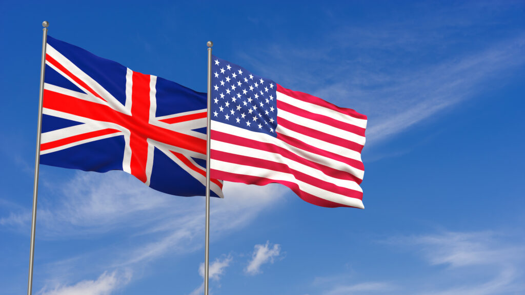 The British and American flags in the sky