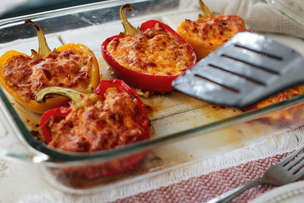 Stuffed peppers on baking tray