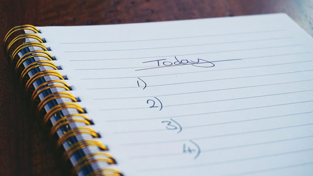 "Today" written on a notepad with numbers underneath for various tasks