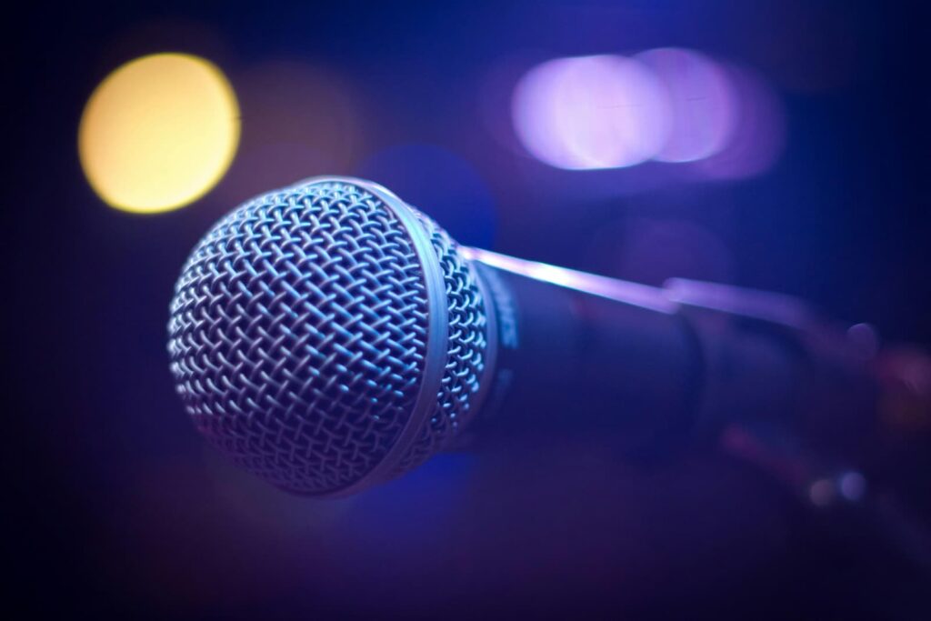 A microphone in room with moody lighting