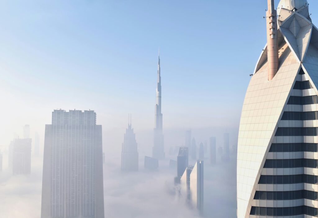Skyscrapers rising above the clouds over Dubai